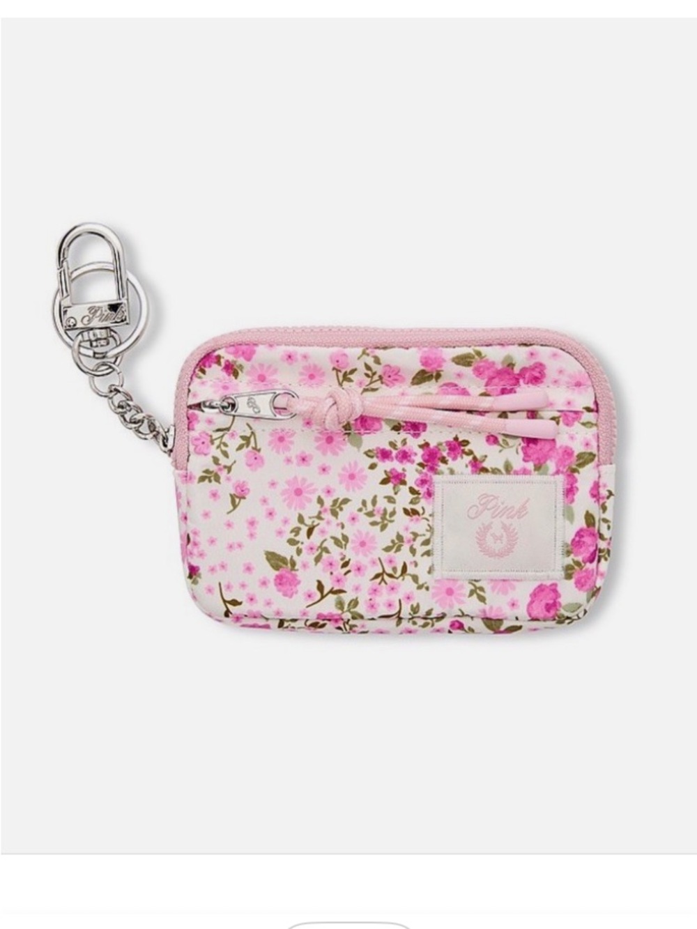 🌺VS Pink Fall for Me Pink floral zip card case key ring bag charm NWT